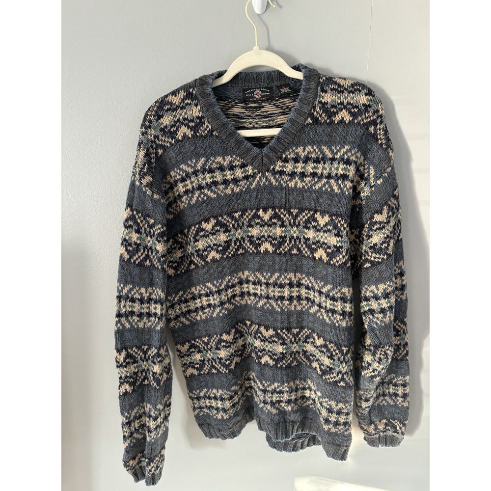 Vintage 90s American Eagle Chunky Knit Multicolor Grandpa Sweater Size‎ XL
